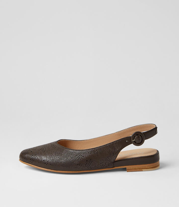 Image of Flats. Product name - Freddy Choc Leather Flat Shoes in Choc colour by brand - MIDAS