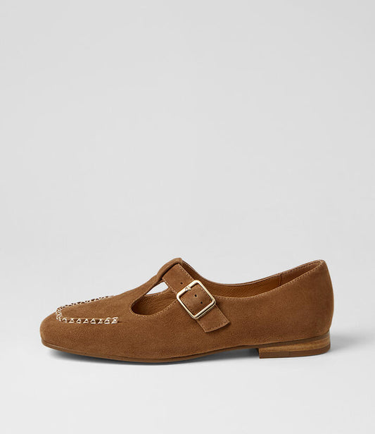 Image of Flats. Product name - Periwinkle Nutmeg Natural Suede Flat Shoes in Nutmeg-Natural colour by brand - MIDAS