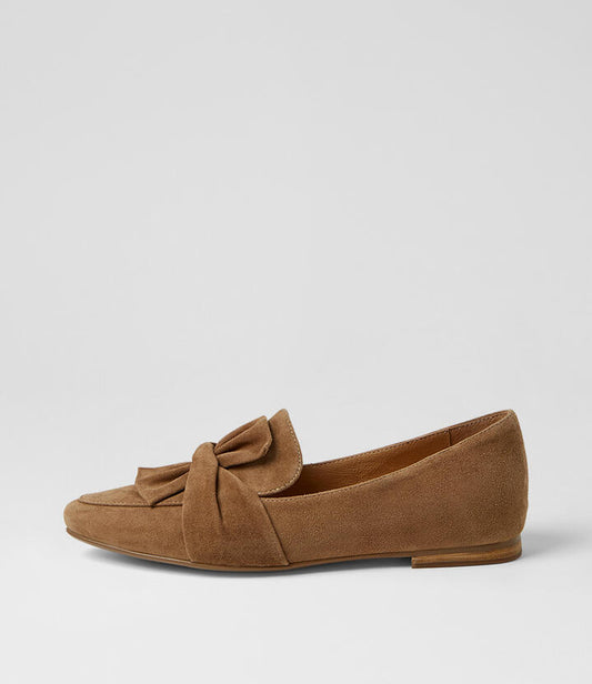 Image of Flats. Product name - Soleil Light Choc Suede Flat Shoes in Lt Choc colour by brand - MIDAS