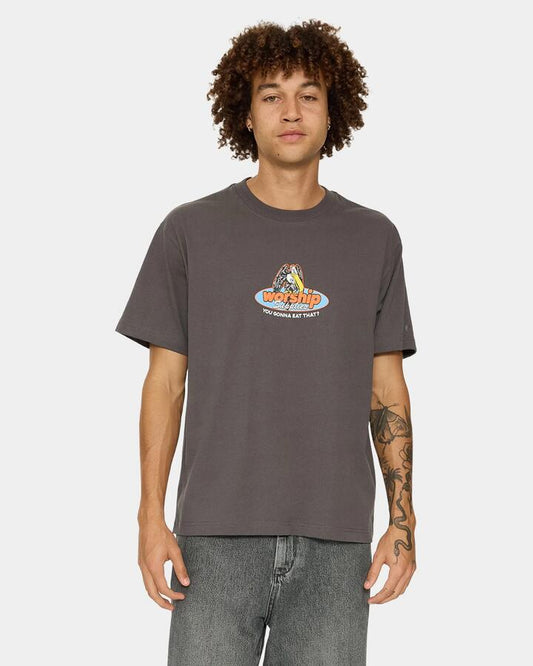 Image of T-Shirts. Product name - Worship Mens Still Hungry T-Shirt Worn Black in Worn Black colour by brand - Worship