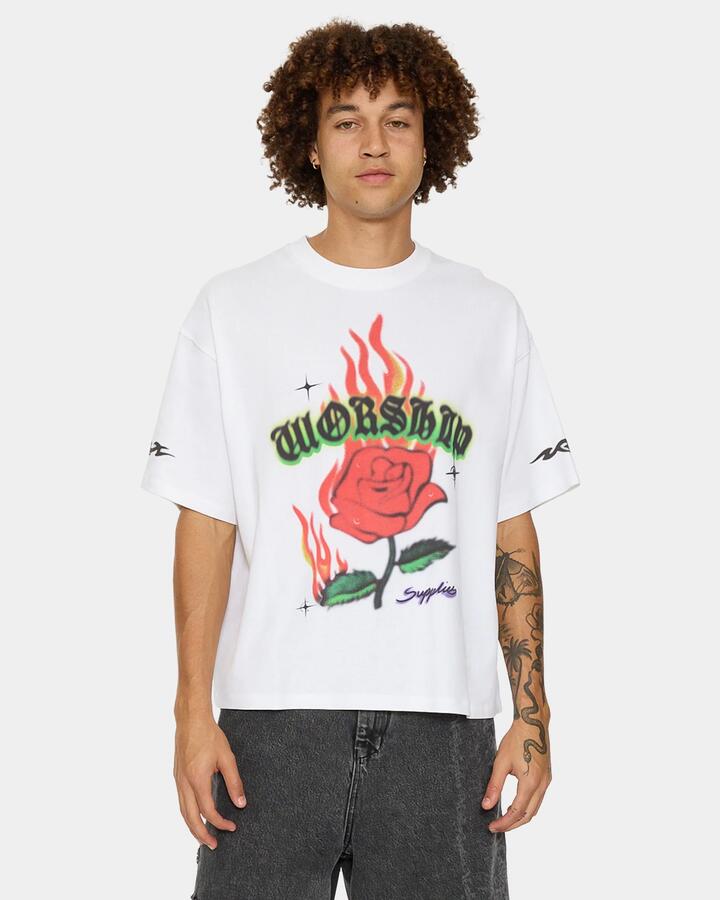 Image of T-Shirts. Product name - Worship Mens Anderson Boxy Crop T-Shirt White in White colour by brand - Worship