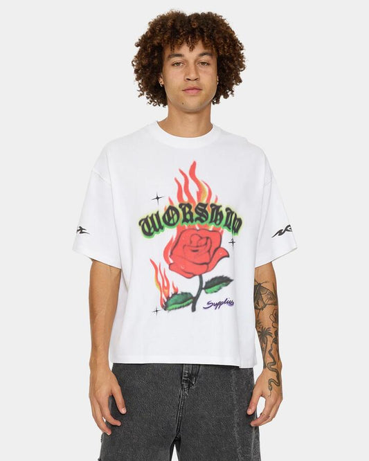 Image of T-Shirts. Product name - Worship Mens Anderson Boxy Crop T-Shirt White in White colour by brand - Worship