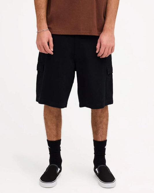 Image of a model wearing Shorts. Product name - Quiksilver Mens 04S 21" Cargo Shorts Black in Black colour by brand - Quiksilver