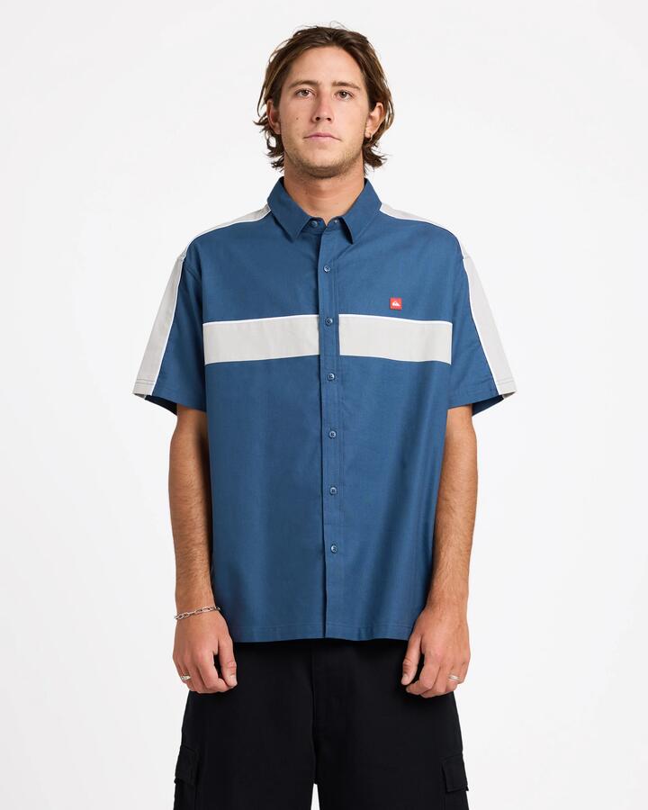 Image of Shirts. Product name - Quiksilver Mens Genetic Short Sleeve Shirt Dark Denim in Dark Denim colour by brand - Quiksilver
