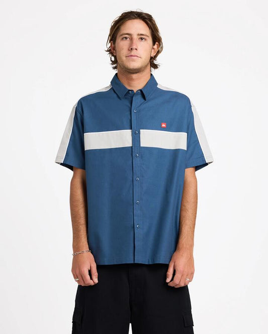 Image of Shirts. Product name - Quiksilver Mens Genetic Short Sleeve Shirt Dark Denim in Dark Denim colour by brand - Quiksilver