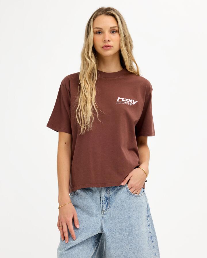 Image of T-Shirts. Product name - Roxy Womens Heart Of Surfing T-Shirt Java in Java colour by brand - Roxy