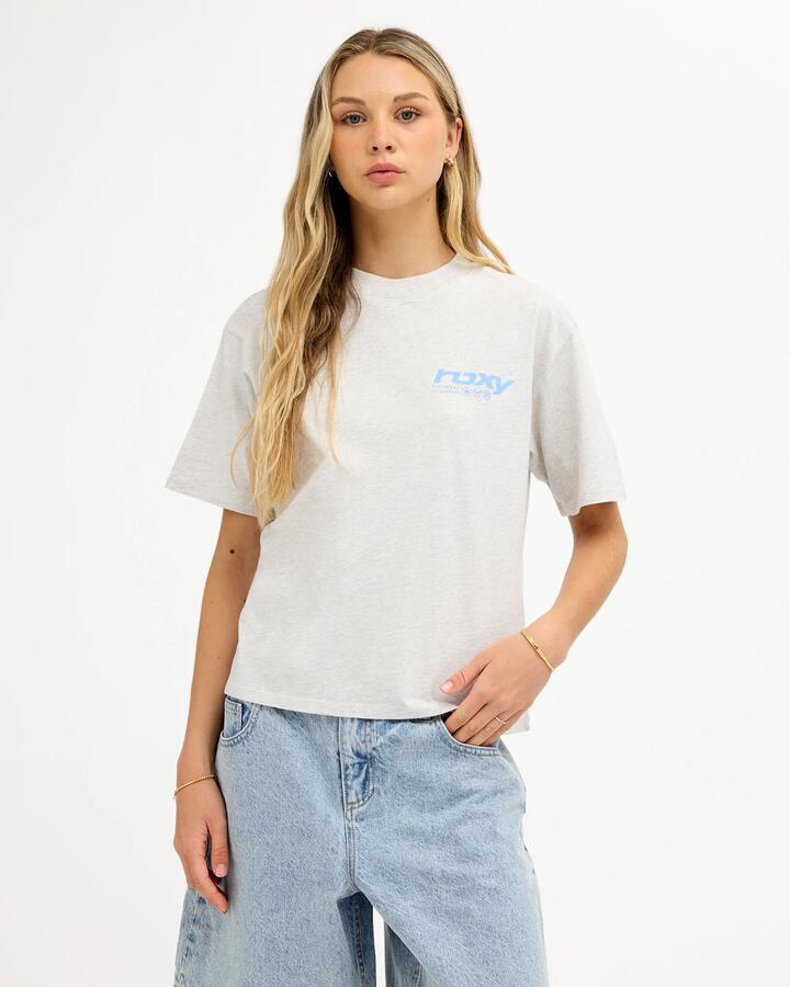 Image of T-Shirts. Product name - Roxy Womens Heart Of Surfing T-Shirt Snow Marle in Snow Marle colour by brand - Roxy