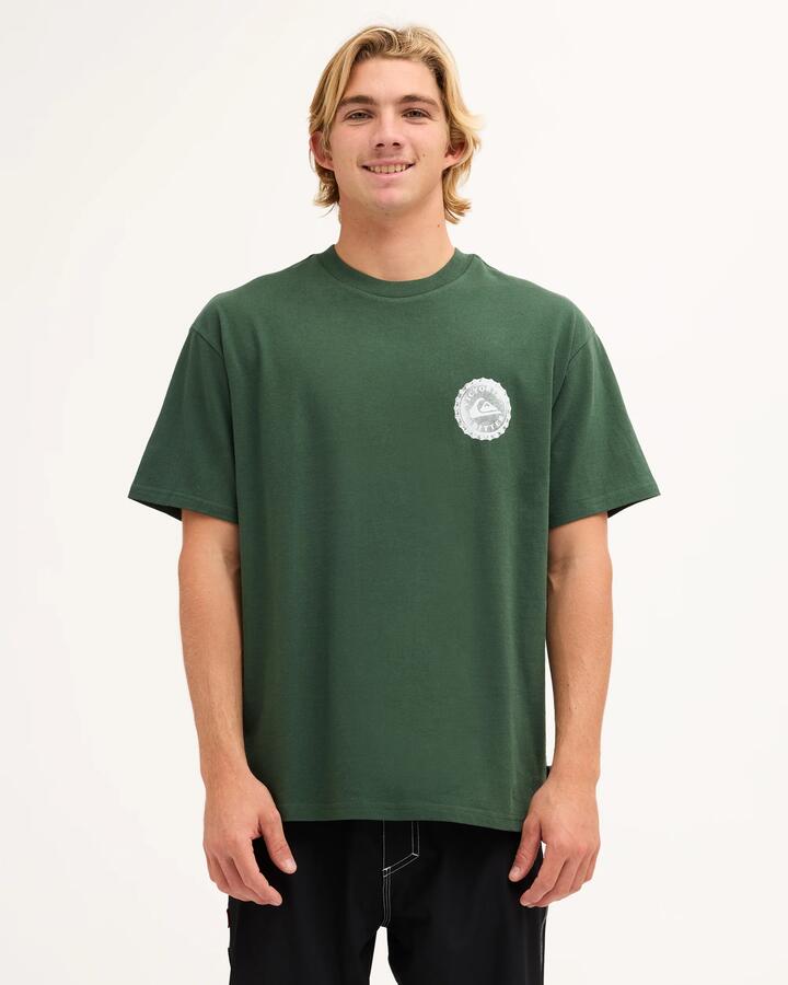 Image of T-Shirts. Product name - Quiksilver Mens Bottle Cap Vb T-Shirt Forest in Forest colour by brand - Quiksilver