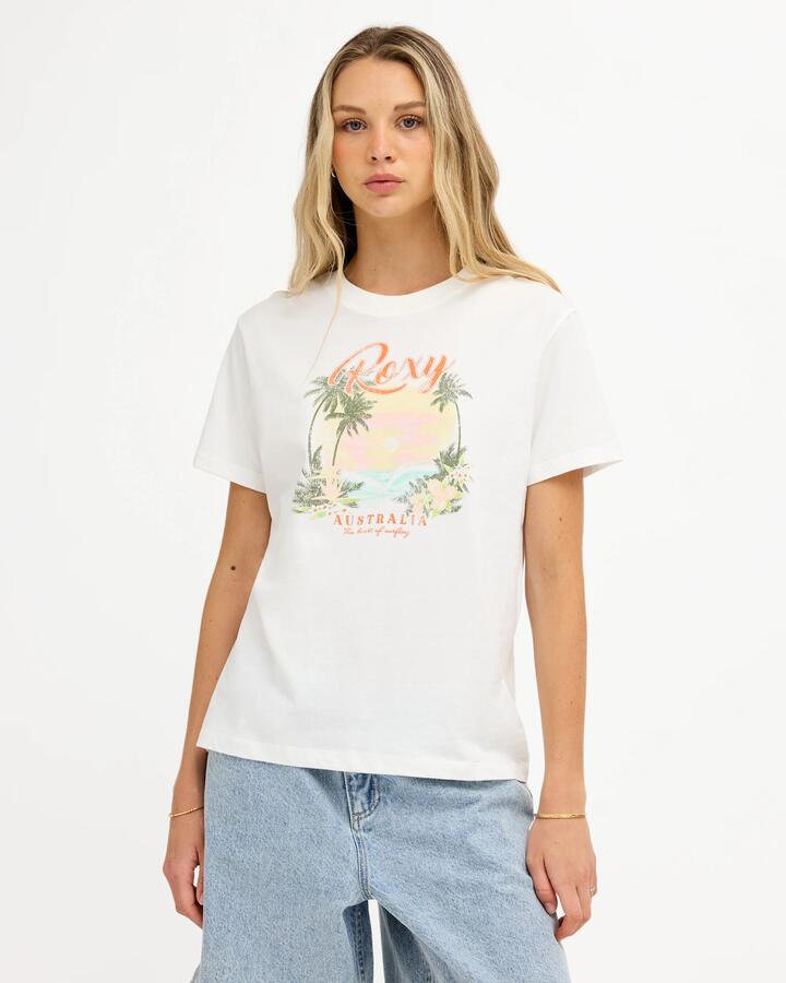 Image of T-Shirts. Product name - Roxy Womens Mirage Cove Classic T-Shirt Cloud Dancer in Cloud Dancer colour by brand - Roxy