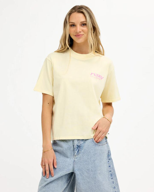 Image of T-Shirts. Product name - Roxy Womens Heart Of Surfing T-Shirt Lemon Drop in Lemon Drop colour by brand - Roxy