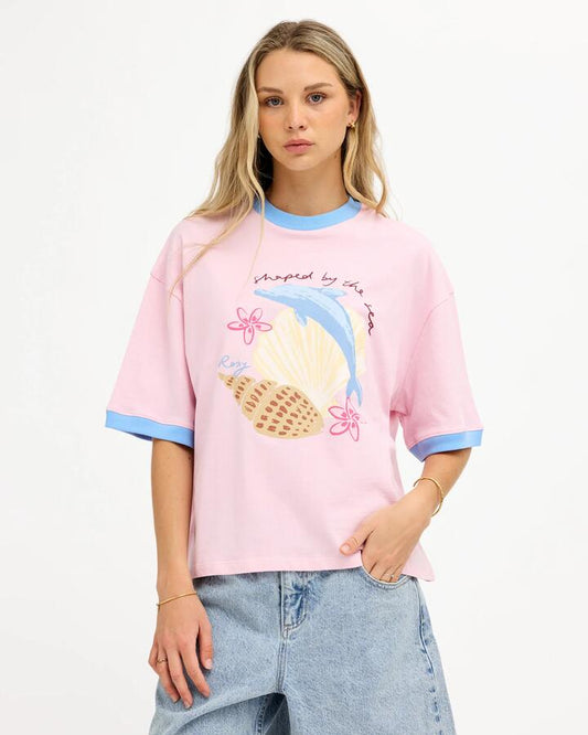 Image of T-Shirts. Product name - Roxy Womens Sea Tribe T-Shirt Powder Pink in Powder Pink colour by brand - Roxy
