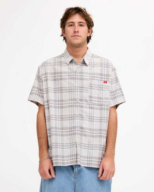 Image of Shirts. Product name - Quiksilver Mens Young Guns Audio Short Sleeve Shirt Grey Violet in Grey Violet colour by brand - Quiksilver