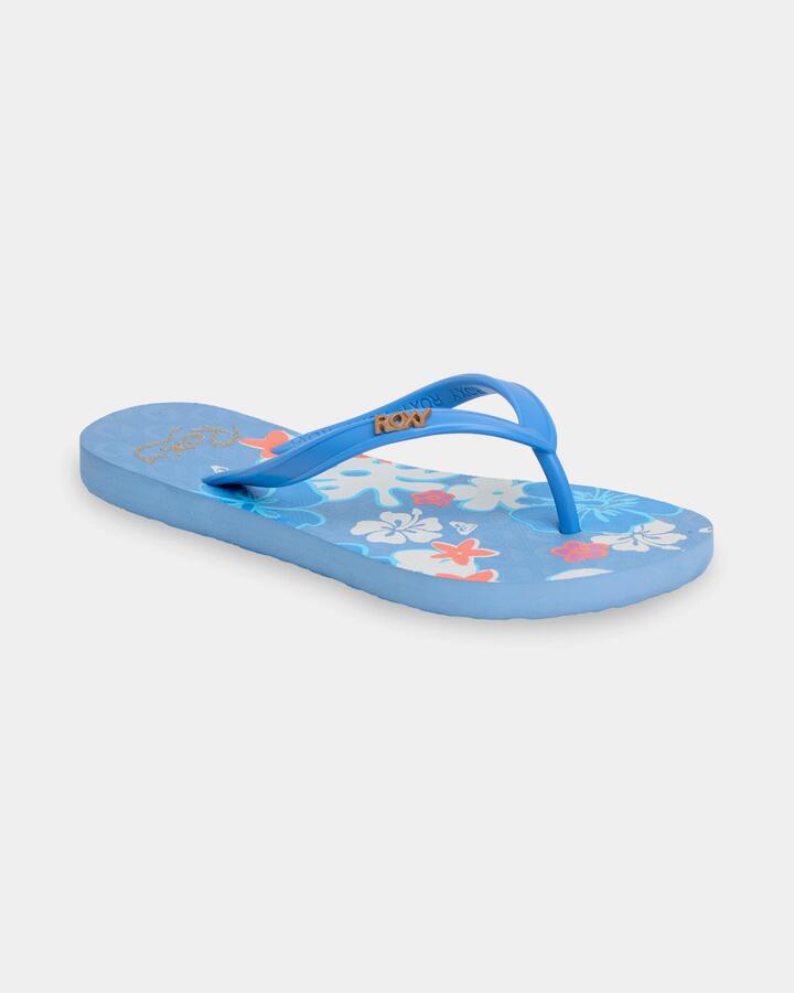 Image of Sandals. Product name - Roxy Girls 8-16 Viva Stamp Sandals Hibiscus Blue in Hibiscus Blue colour by brand - Roxy