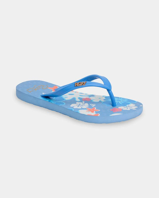 Image of Sandals. Product name - Roxy Girls 8-16 Viva Stamp Sandals Hibiscus Blue in Hibiscus Blue colour by brand - Roxy
