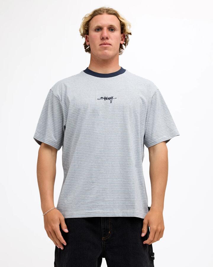 Image of T-Shirts. Product name - Billabong Mens Absense Stripe T-Shirt Fog Gray in Fog Gray colour by brand - Billabong