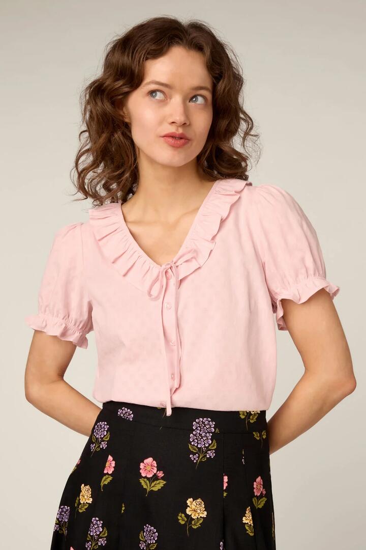 Image of Blouses. Product name - Gigi Ruffle Blouse in Pink colour by brand - Princess Highway