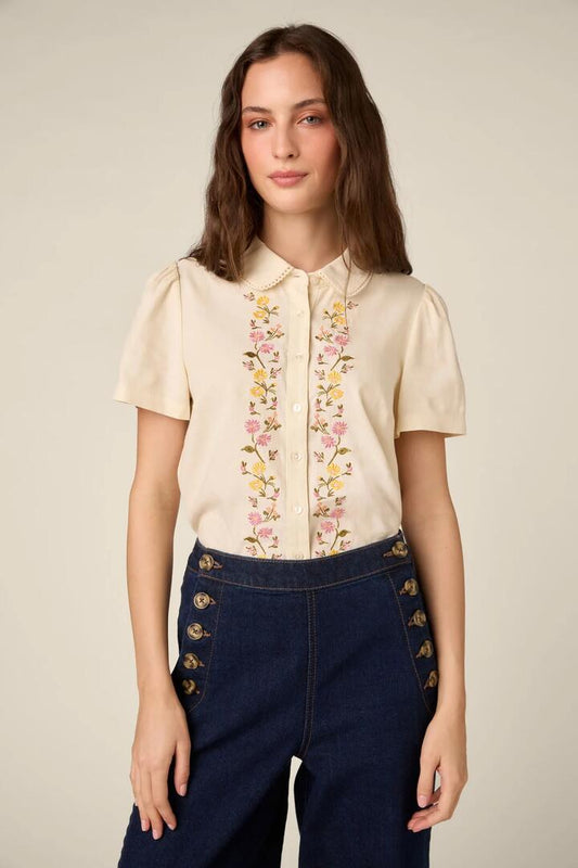 Image of Blouses. Product name - Chloe Embroidered Blouse in Cream colour by brand - Princess Highway