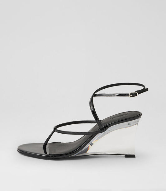 Image of Sandals. Product name - Soule Black Patent Leather Heeled Sandals in Black colour by brand - MOLLINI
