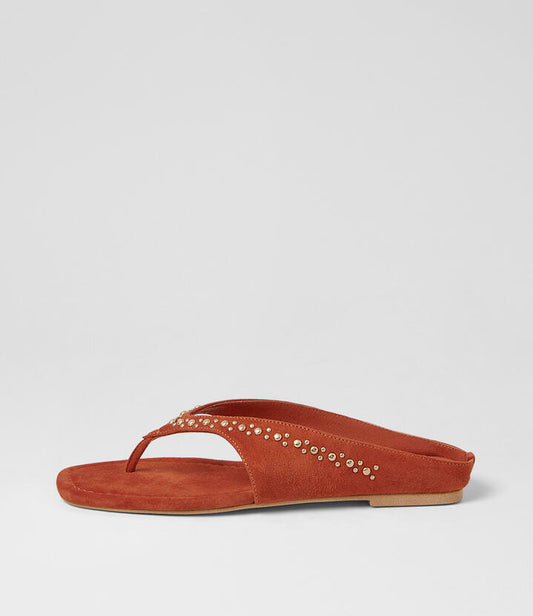 Image of Sandals. Product name - Rowser Coral Suede Thongs in Coral colour by brand - MOLLINI