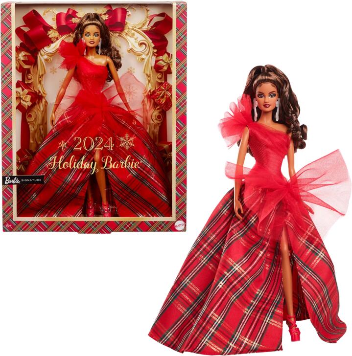 Image of Dolls. Product name - 2024 Holiday Barbie Doll, Latina in colour by brand - Barbie