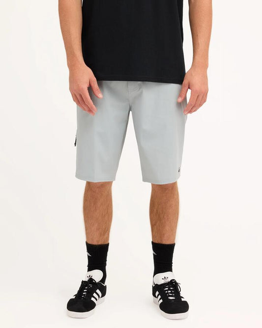 Image of a model wearing Shorts. Product name - Quiksilver Mens Recoil Tech Amphibian 21" Hybrid Shorts Quarry in Quarry colour by brand - Quiksilver
