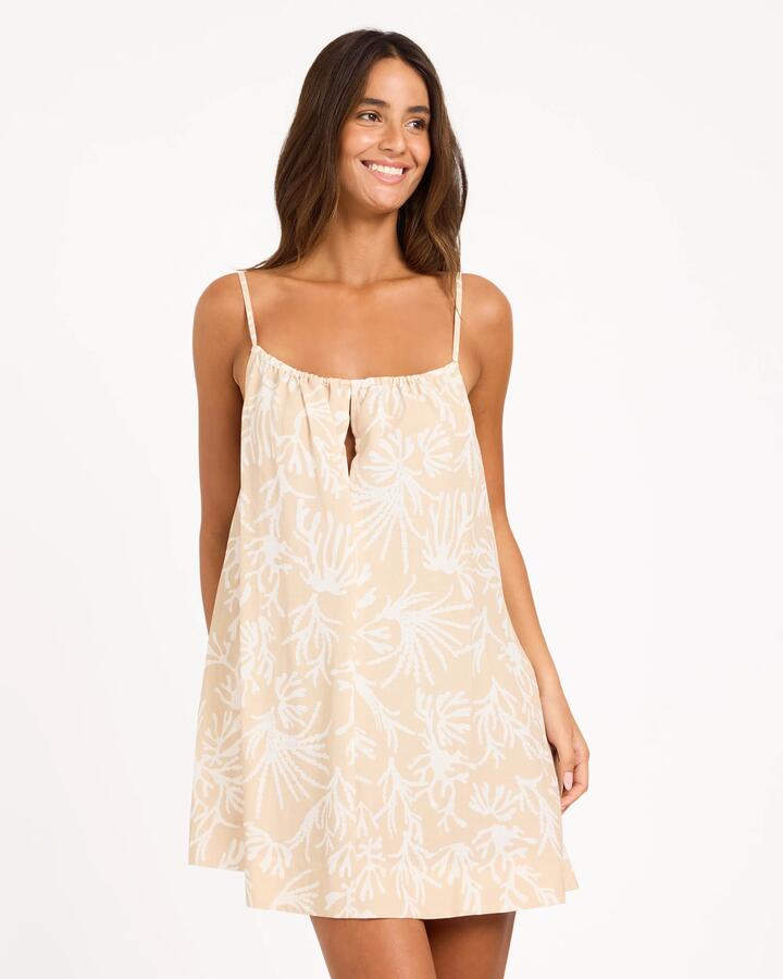 Image of Dresses. Product name - Roxy Womens Coral Cove Tidal Cami Mini Dress Pebble in Pebble colour by brand - Roxy