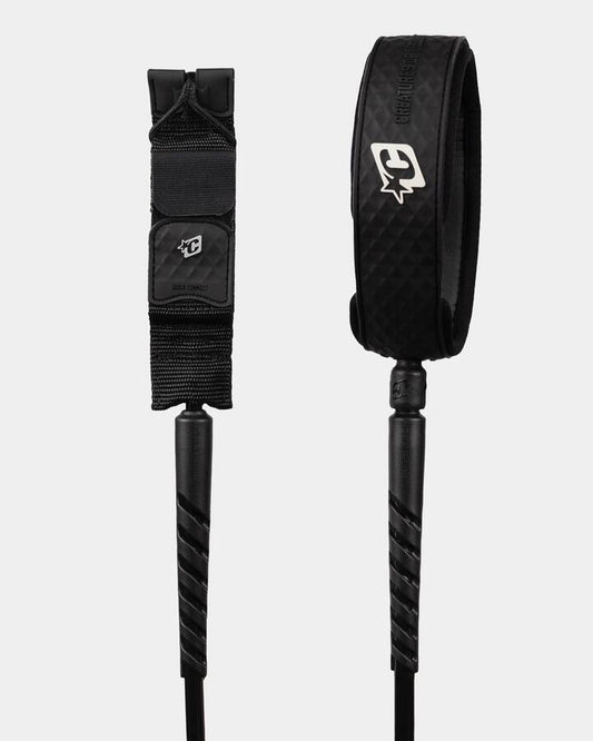 Image of Accessories. Product name - Creatures Of Leisure Reliance Longboard Heavy Duty 10Ft Knee Leash Black Silver in Black Silver colour by brand - Creatures Of Leisure