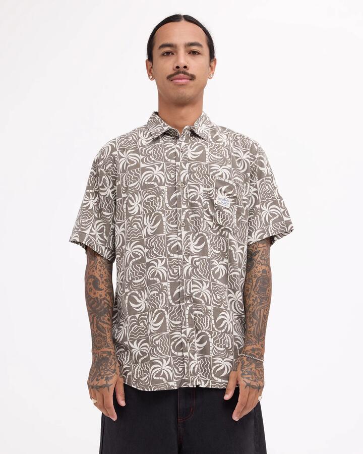 Image of Shirts. Product name - RVCA Mens Exotica Short Sleeve Shirt Mushroom in Mushroom colour by brand - RVCA