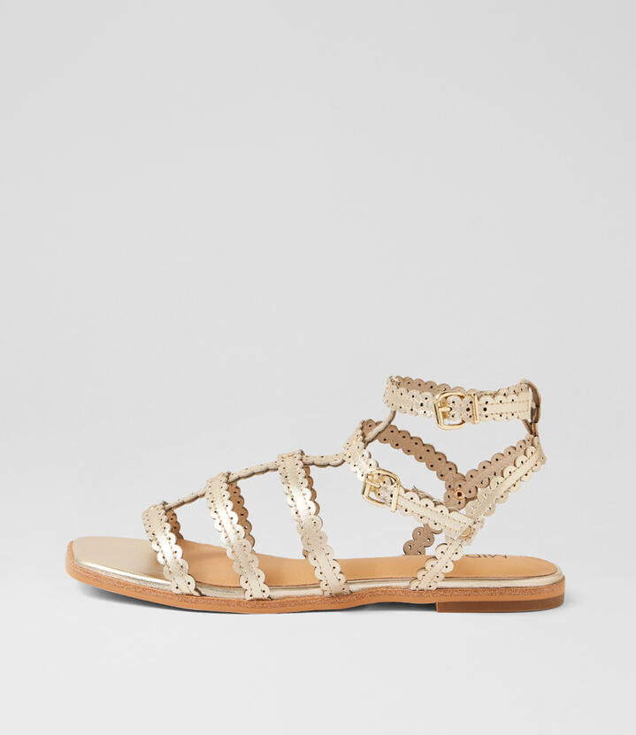 Image of Sandals. Product name - Shalimar Pale Gold Leather Sandals in Pale Gold colour by brand - MIDAS