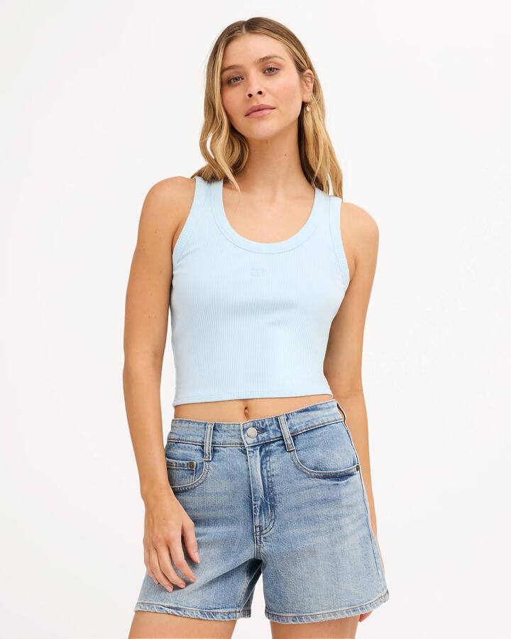 Image of a model wearing Tops. Product name - Billabong Womens Rerun Tank Top Cool Blue in Cool Blue colour by brand - Billabong