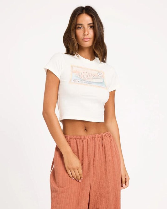 Image of T-Shirts. Product name - Roxy Womens Stowaway Baby T-Shirt Cloud Dancer in Cloud Dancer colour by brand - Roxy