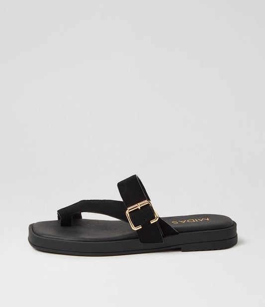 Image of Sandals. Product name - Teski Black Suede Thongs in Black colour by brand - MIDAS