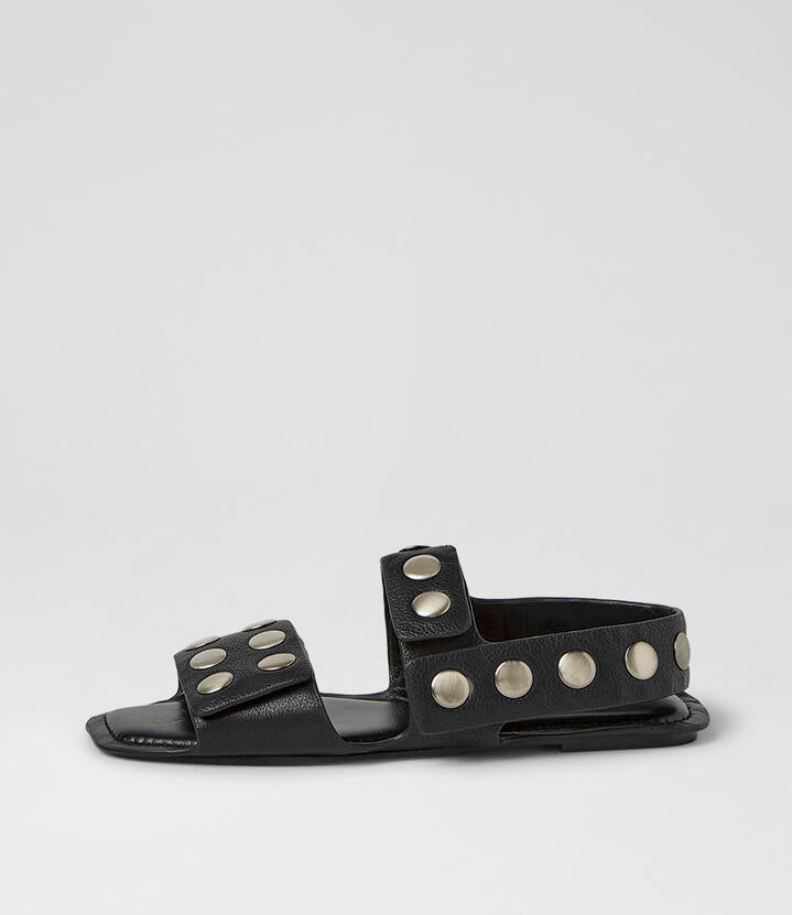 Image of Sandals. Product name - Molivia Black Leather Sandals in Black colour by brand - MOLLINI