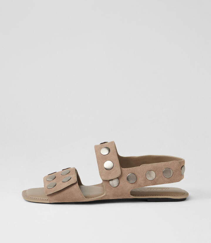 Image of Sandals. Product name - Molivia Taupe Suede Sandals in Taupe colour by brand - MOLLINI