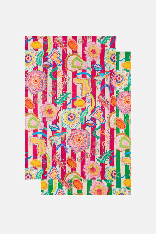 Image of Kitchen & Dining. Product name - Fantastical Tea Towel Set 2 in Print colour by brand - Gorman