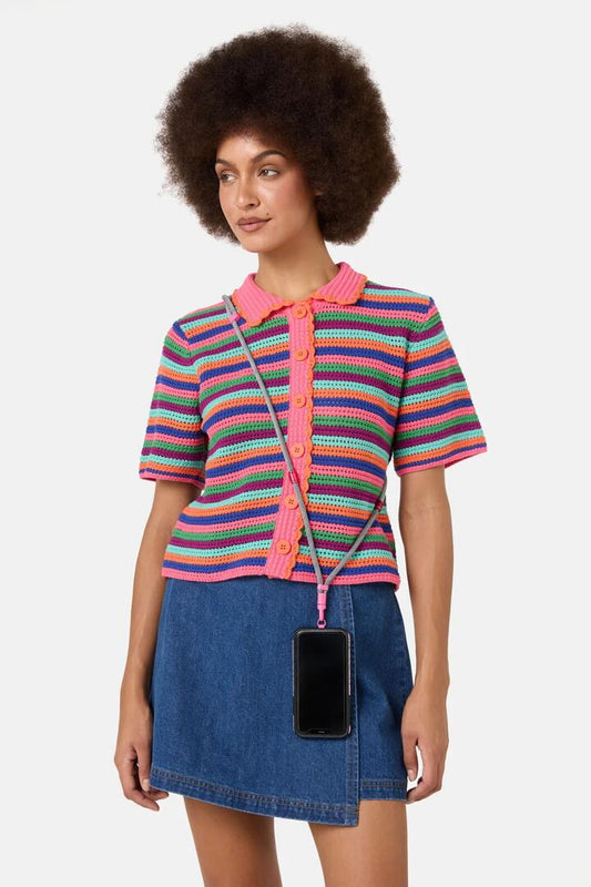 Image of Others. Product name - Phone Strap Check Pink in Multi colour by brand - Gorman