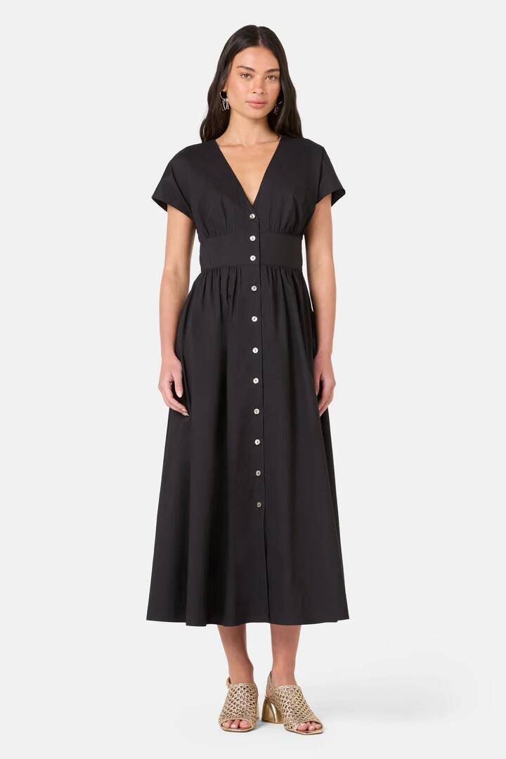 Image of Dresses. Product name - Mira Cotton Midi Dress in Black colour by brand - Gorman