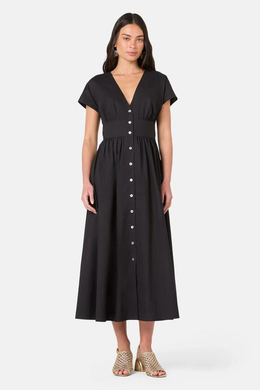 Image of Dresses. Product name - Mira Cotton Midi Dress in Black colour by brand - Gorman