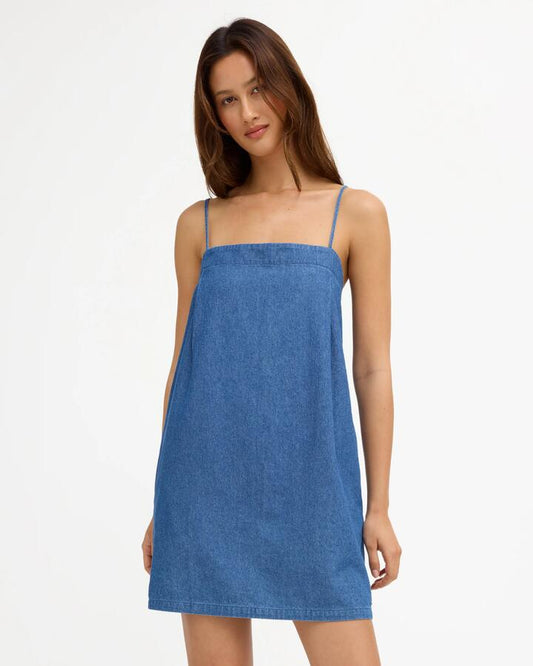 Image of Dresses. Product name - Volcom Womens Backbeatz Mini Dress Denim in Denim colour by brand - Volcom
