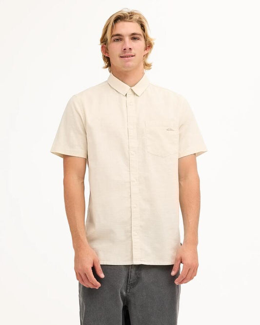 Image of Shirts. Product name - Quiksilver Mens Palm Waves Short Sleeve Shirt Birch in Birch colour by brand - Quiksilver