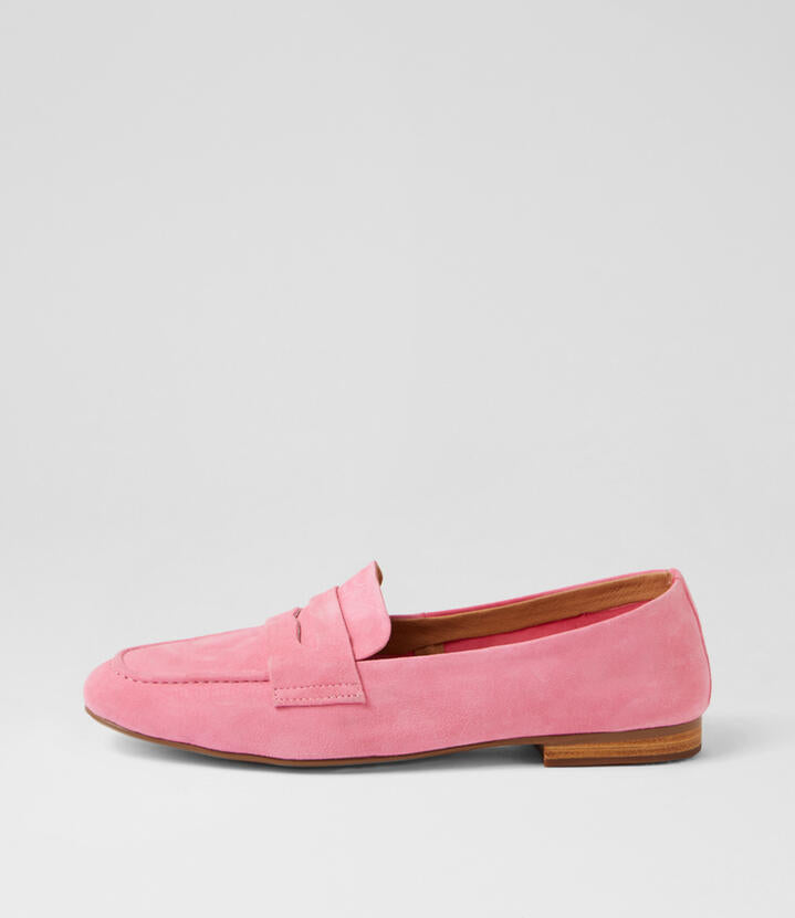 Image of Flats. Product name - Mirri Candy Suede Loafers in Candy colour by brand - MIDAS