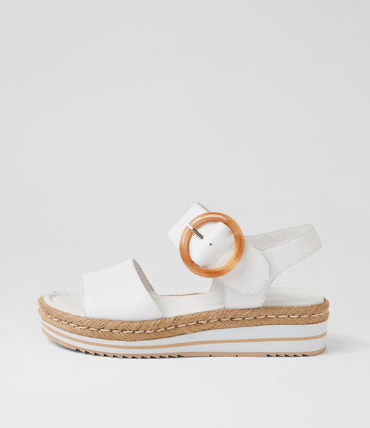 Image of Sandals. Product name - Aubbie White Leather Sandals in White colour by brand - MIDAS