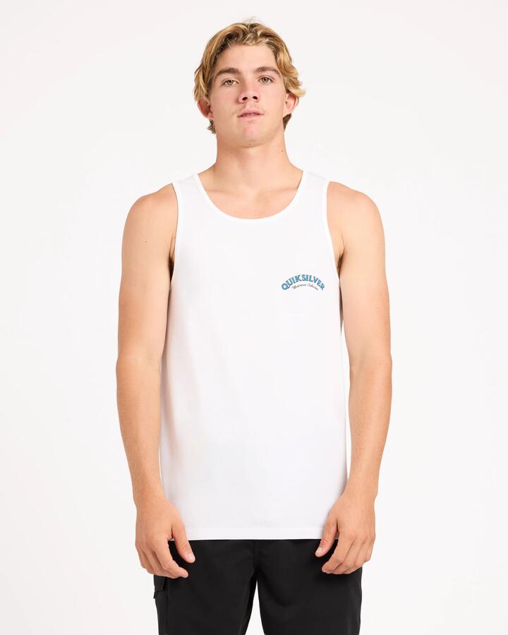 Image of a model wearing Tops. Product name - Quiksilver Mens Salty Lines Tank White in White colour by brand - Quiksilver
