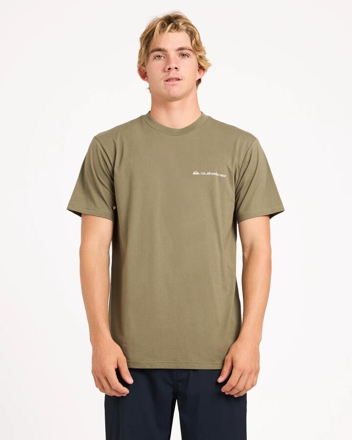 Image of T-Shirts. Product name - Quiksilver Mens Hidden Peak T-Shirt Dusty Olive in Dusty Olive colour by brand - Quiksilver