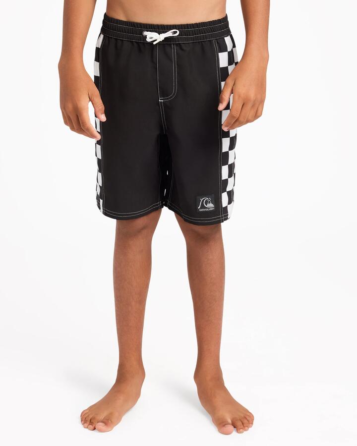 Image of a model wearing Shorts. Product name - Quiksilver Boys 8-16 Original Arch 17" Volley Shorts Black in Black colour by brand - Quiksilver
