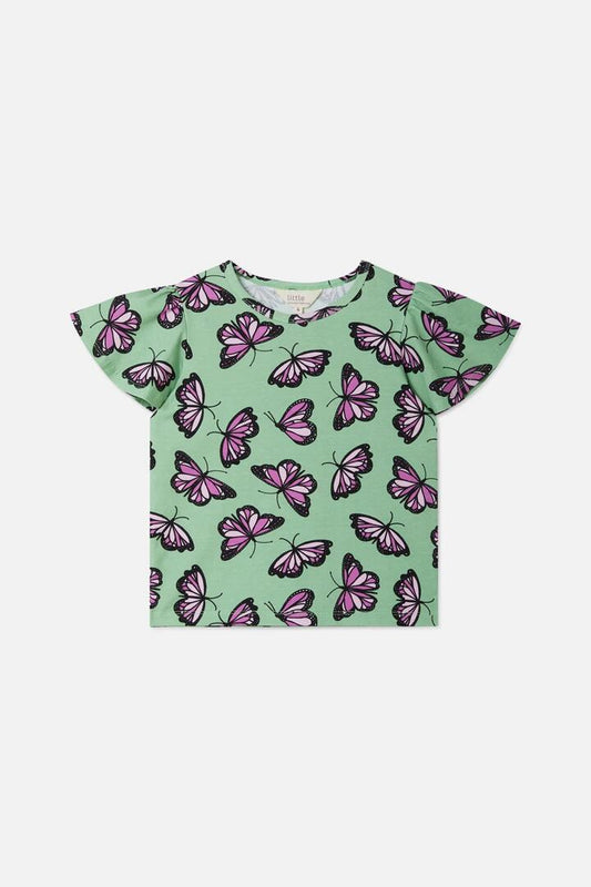 Image of T-Shirts. Product name - Flutter Kids Frill Tee in Green colour by brand - Princess Highway Kids