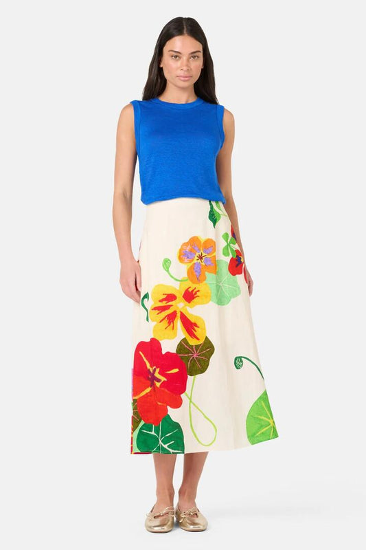 Image of a model wearing Skirts. Product name - Climbing Colour Midi Skirt in Print colour by brand - Gorman