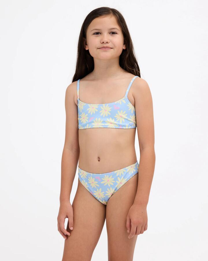 Image of a model wearing Tops. Product name - Roxy Girls 8-16 Daisy Darling Bralette Two Piece Windsurfer in Windsurfer colour by brand - Roxy