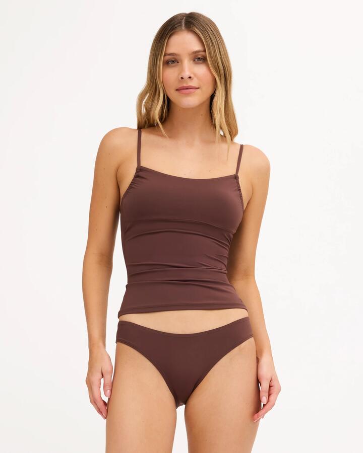 Image of Swimwear. Product name - Billabong Womens Sol Searcher Lara Tankini Bikini Top Teak in Teak colour by brand - Billabong