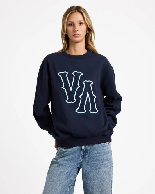 Image of Accessories. Product name - RVCA Womens Va Crew Neck Navy in Navy colour by brand - RVCA